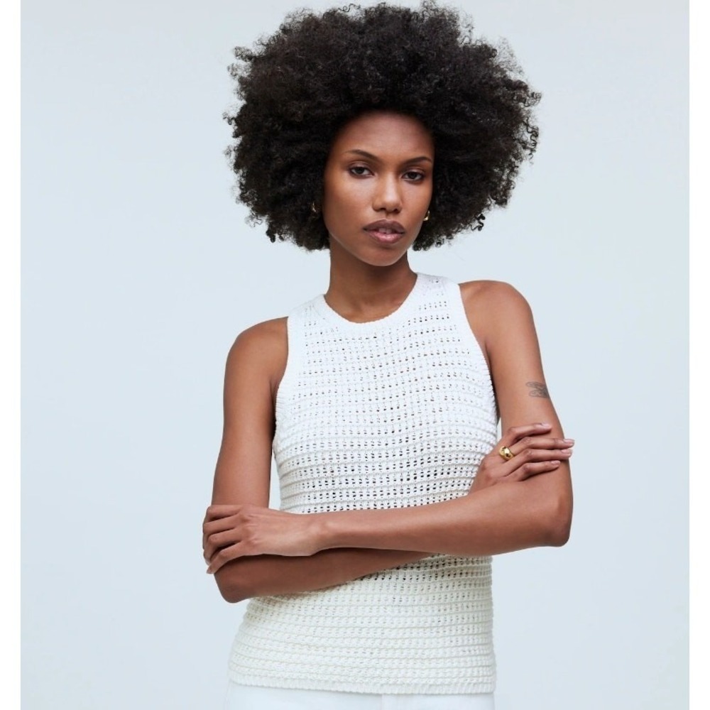 Madewell Portman Cotton Crochet Tank‎ Top White Racerback Knit Womens Medium